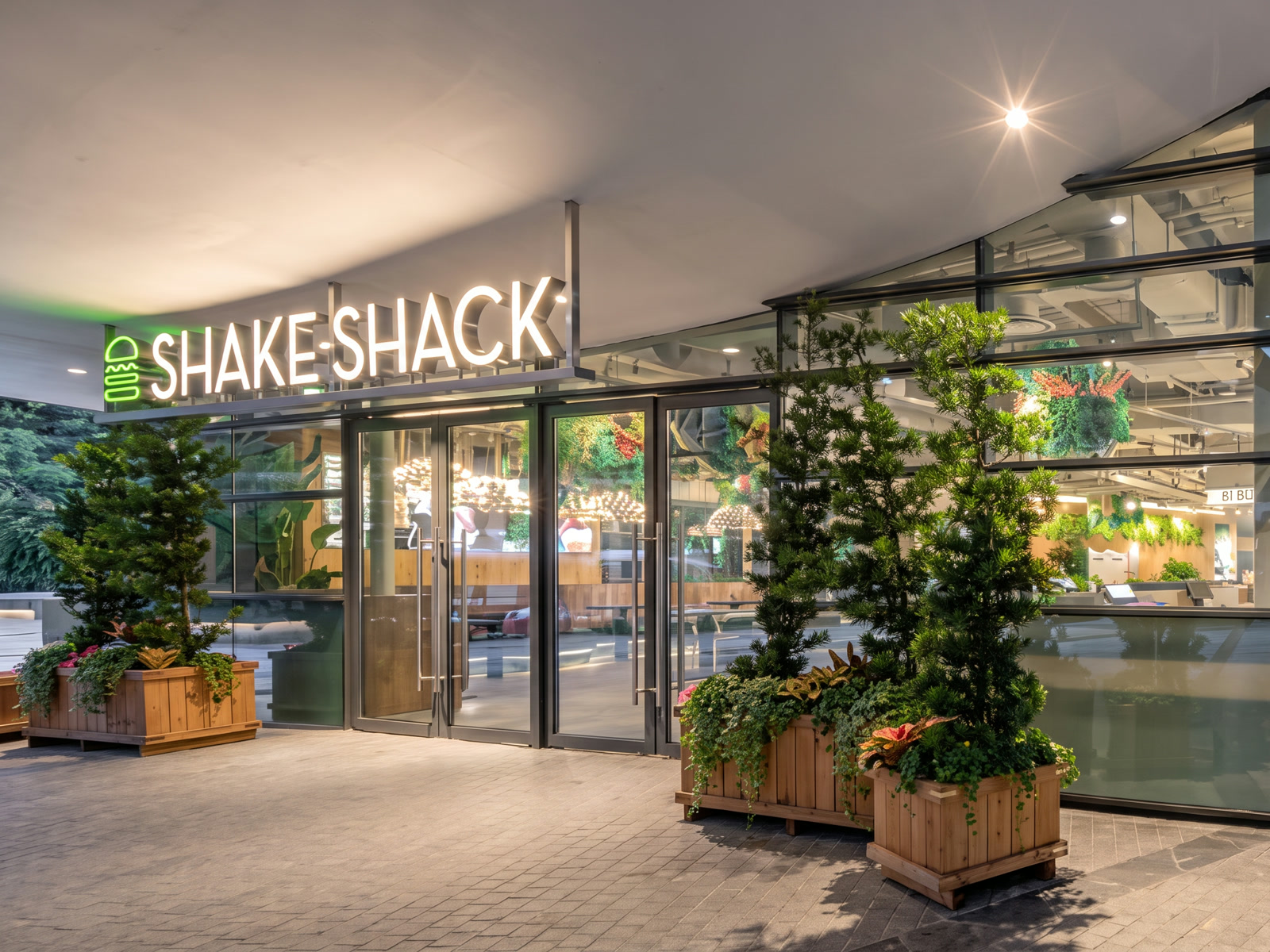 Shake Shack &mdash; ceiling-suspended · front-lit