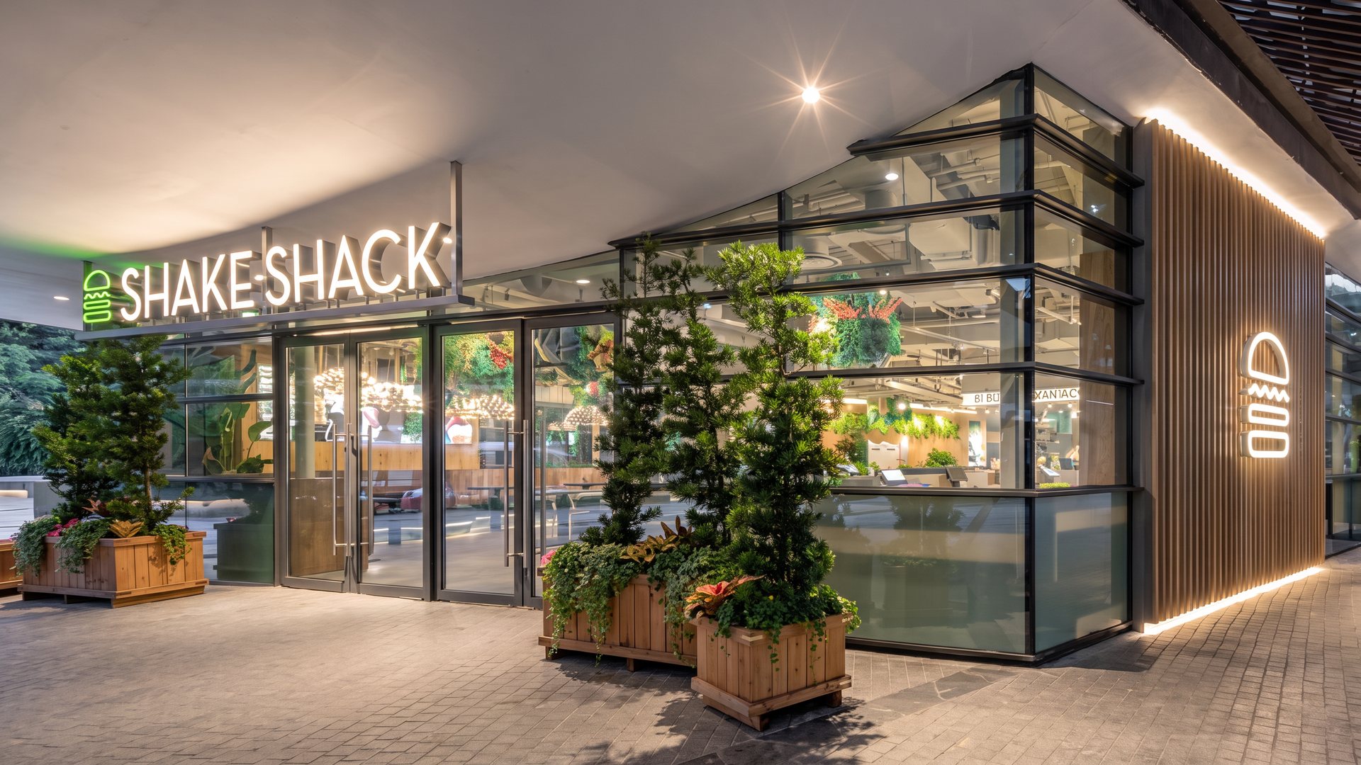 Shake Shack ceiling-suspended front-lit sign