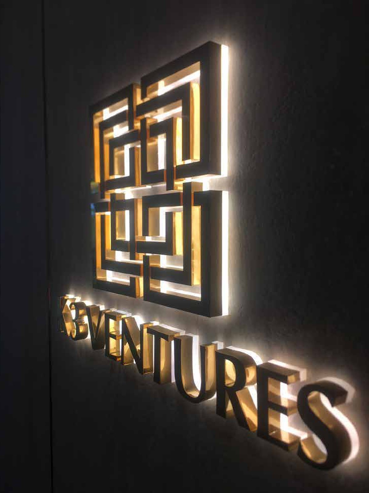 K3 Ventures &mdash; backlit logo · reception