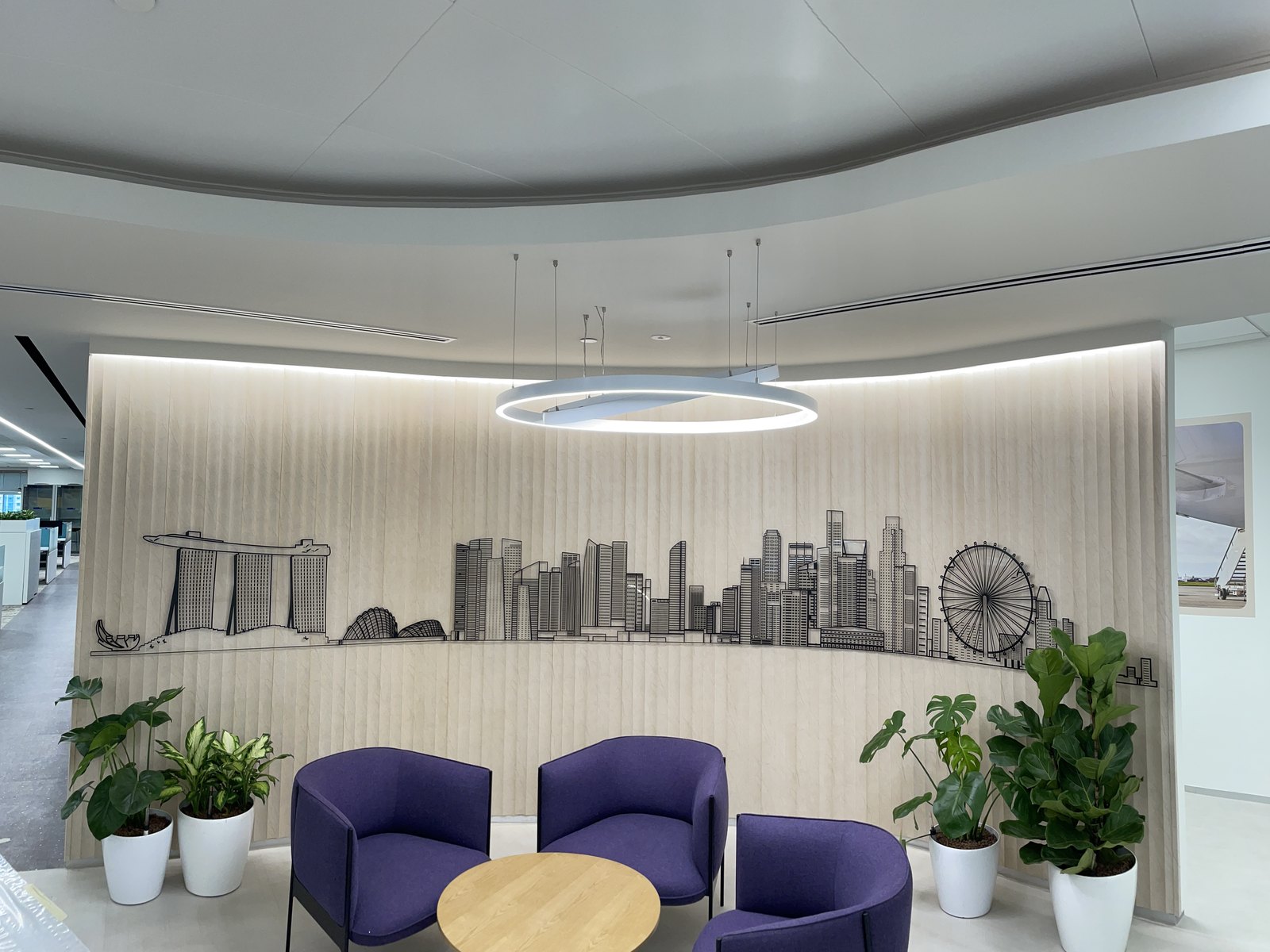 Singapore skyline feature wall &mdash; dimensional cut skyline · lounge